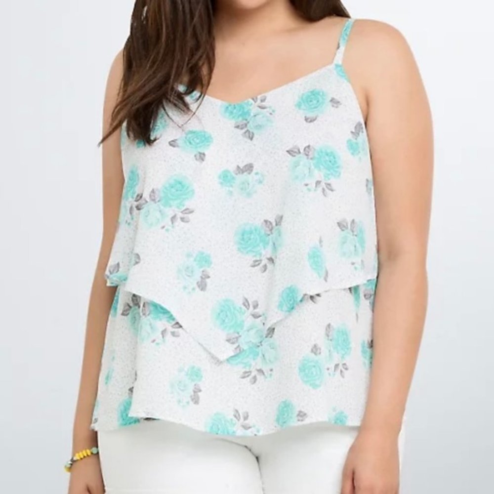 Torrid Floral Print Layered Flowy Crisscross Spaghetti Strap Cami